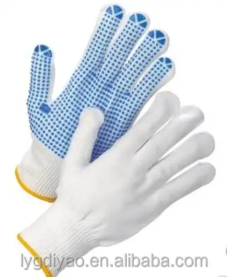 Factory Wholesale Price Single Side Black PVC Dotted Bleach White Cotton Safety Gloves