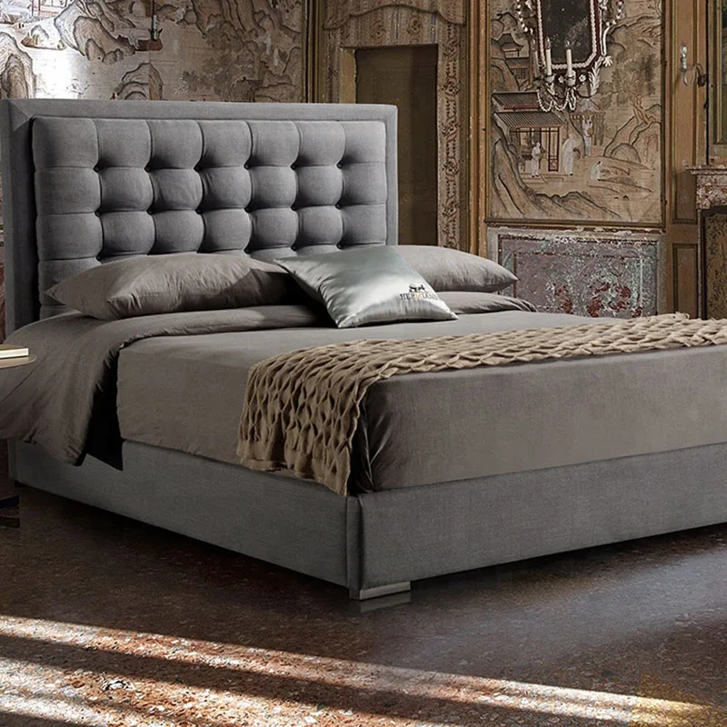 Classics Bedroom Furniture King Queen Size Wood Gray Ultimate Upholstered Tufted Headboard Bed