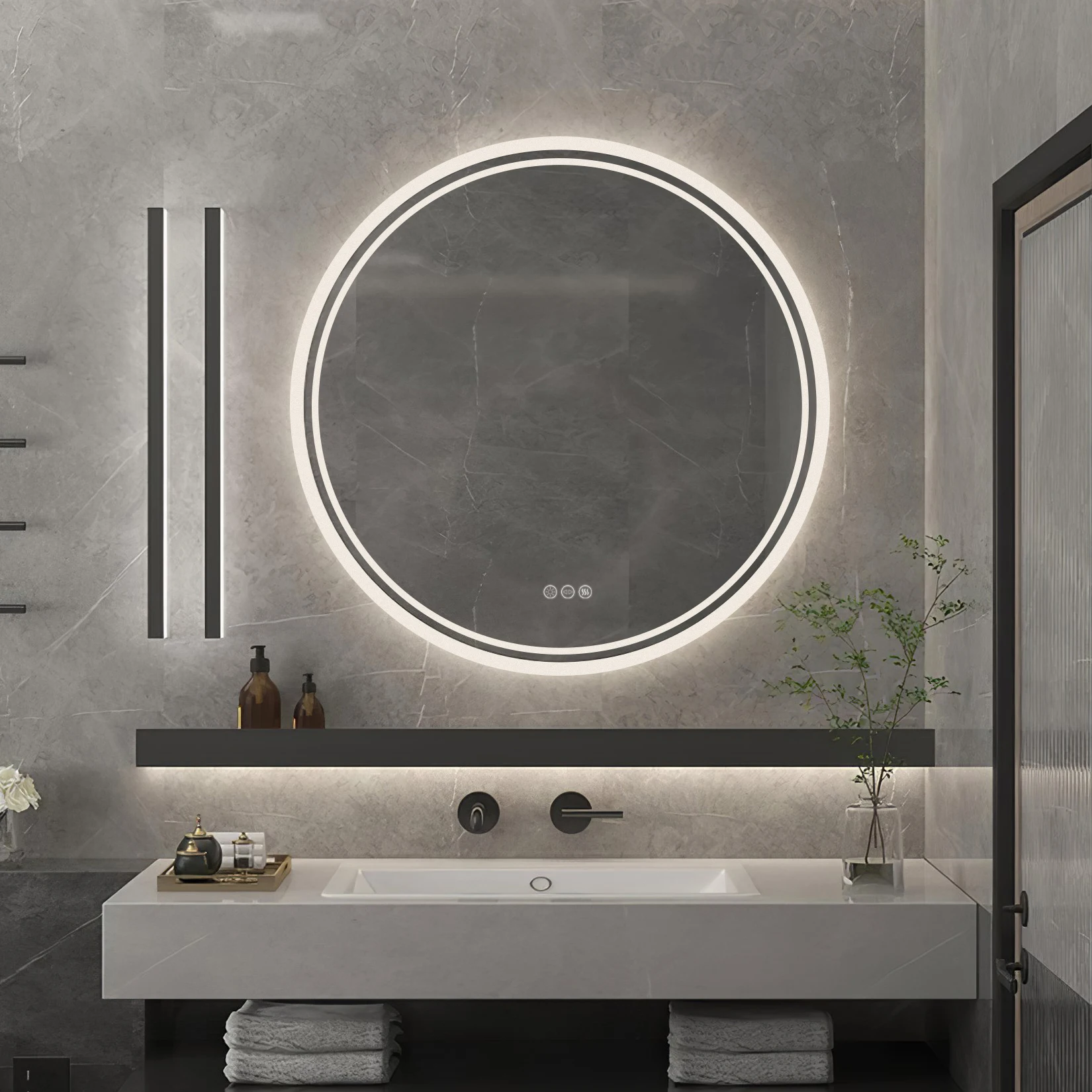Bathroom Mirror Supplier Bathroom Wall Mounted LED Light Dimmable Defogging Mirror with Smart Touch Sensor