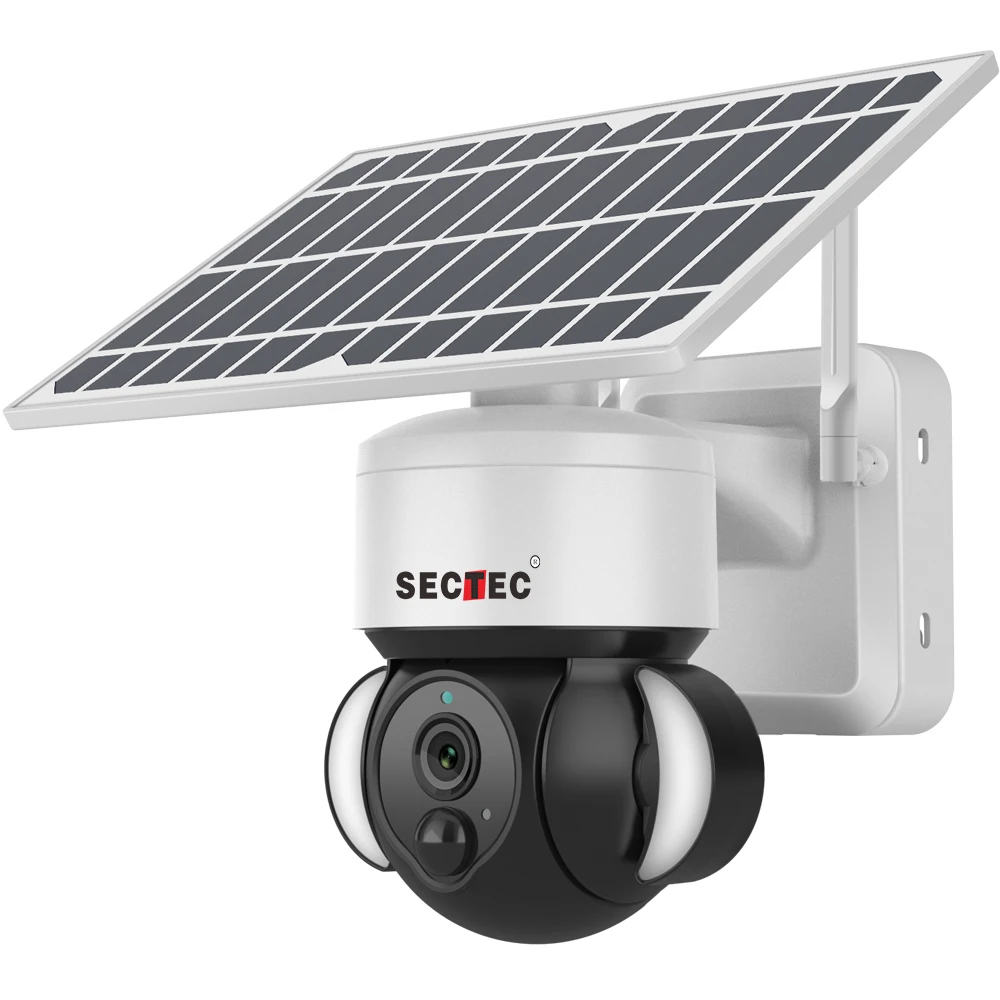 SECTEC GSM 4G SIM Card 1080P IP Floodlight WIFI Solar Panel Battery Security Camera Waterproof Outdoor PTZ CCTV Mini 4G Camera