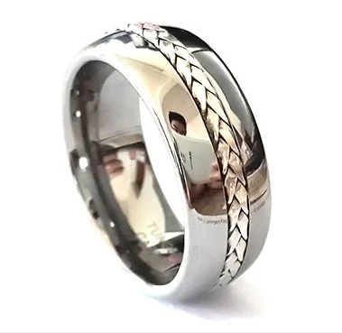 Vlink Jewelry Custom Made Braided 925 silver screw cable rope inlay tungsten wedding ring