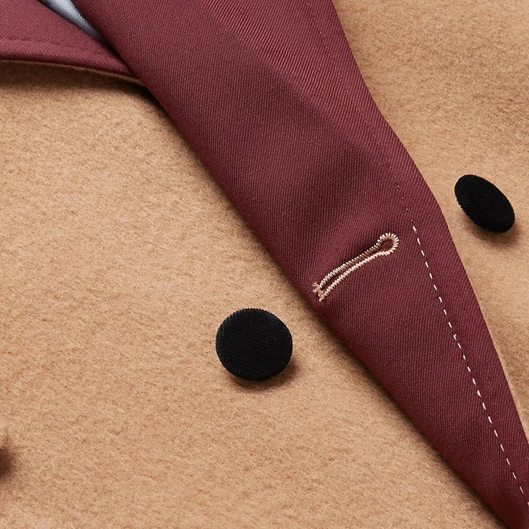 OEM Custom Velvet and Twill-Trimmed Double-Breasted Camel Hair Coat for Men