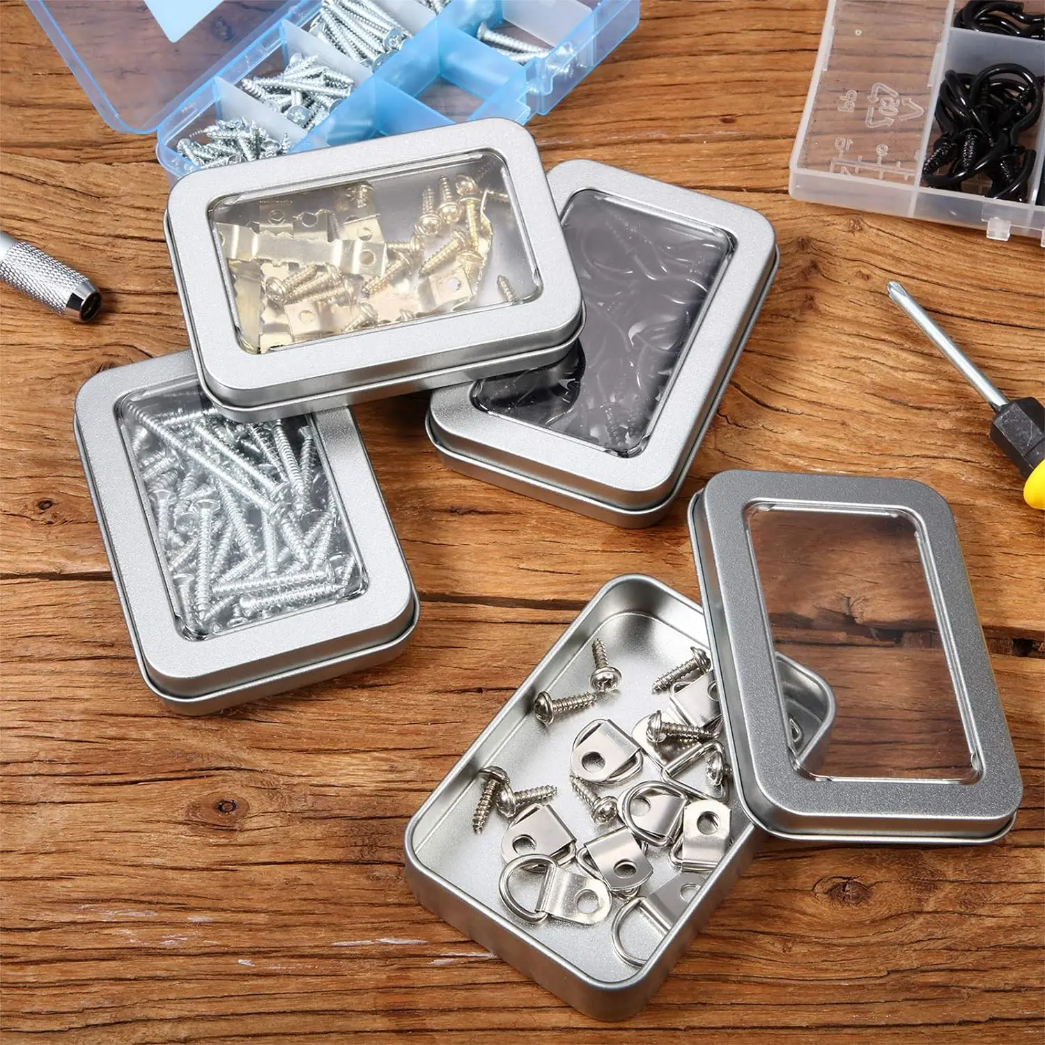 Custom Printed Metal Tin Box With Window Top Tinplate Smell Proof Container Tin Case Storage With Clear Transparent Lid