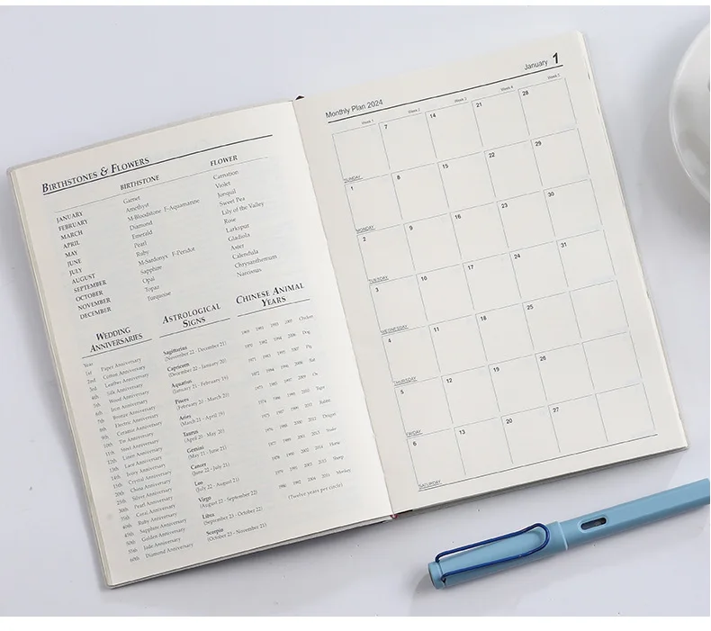 In-Stock 2024 English A5 Daily Planner Notebook with 365 Days Time Management and Calendar