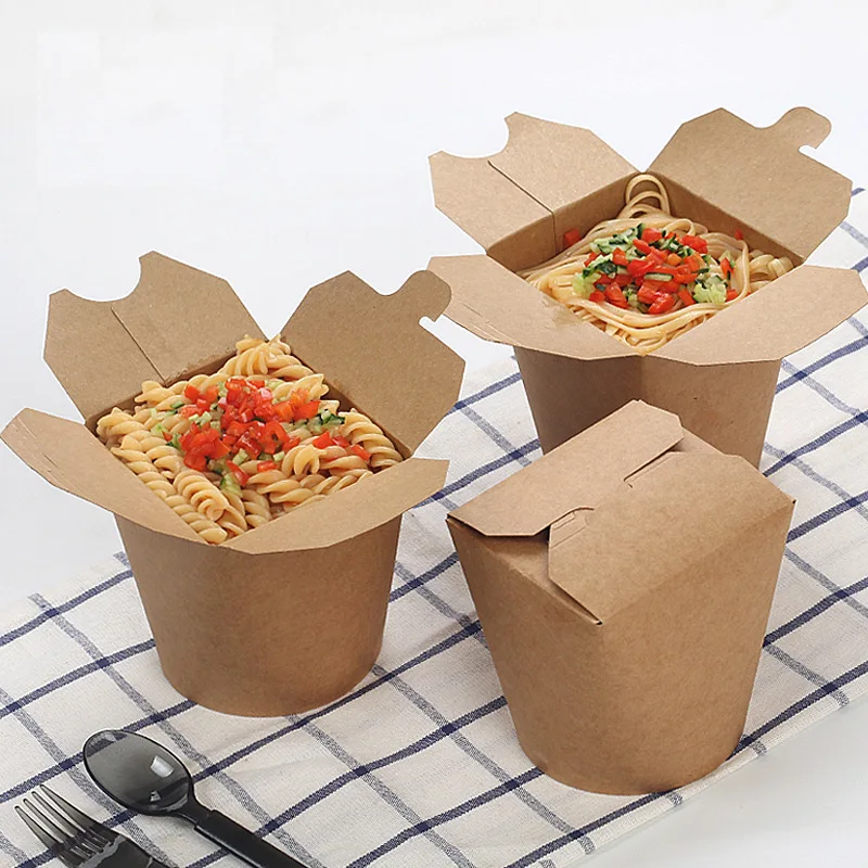 Eco Disposable Kraft Paper Takeaway Packaging Rice Takeout Container Food Box Noodle Chinese Custom 16oz 26oz 32oz Candy Box