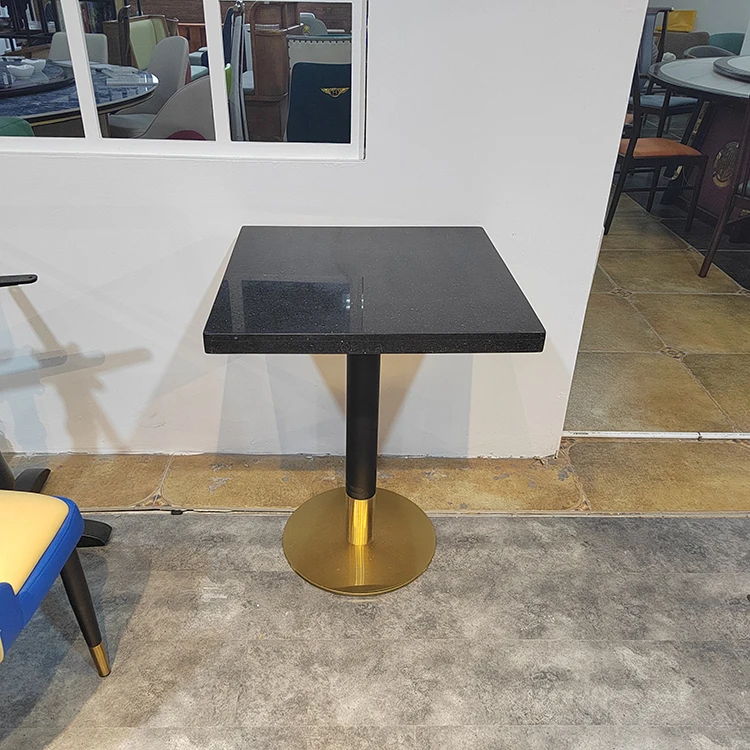 Luxury Restaurant Dining Table Round Base Support Black Gold Marble Dining Table for Cafe Coffee Shop