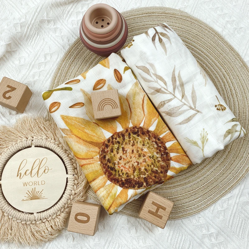 High Density Boho Rainbow Sublimation Baby Bamboo Organic Cotton Muslin Swaddle Wraps Receiving Blankets