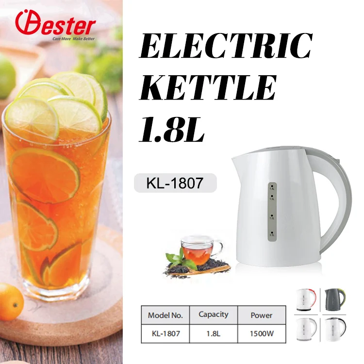 cool touch plastic electric kettle 1.7L/1.8L/2.0L with window scale Full plastic electric water kettle white plastic kettle