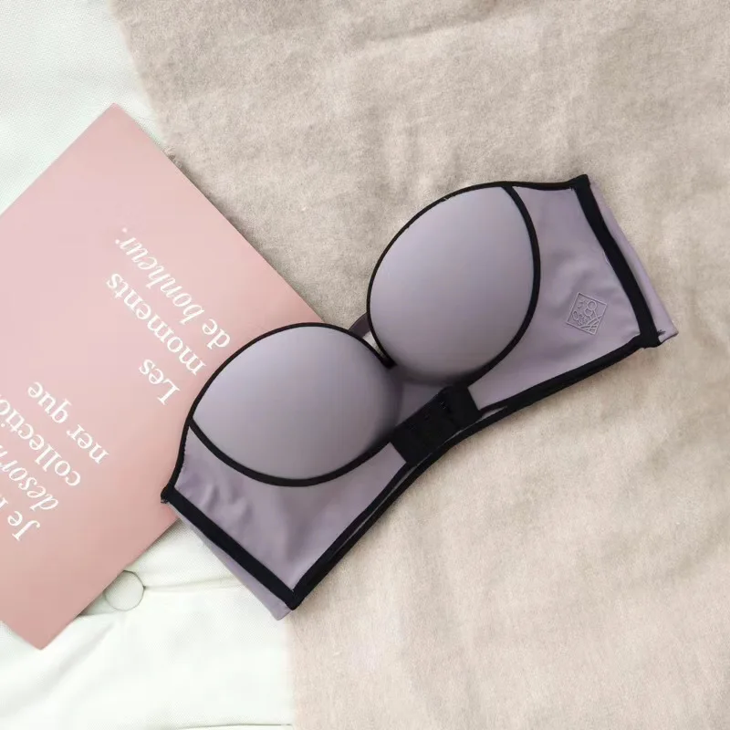 Invisible  Women Wedding Party Half Cup Gather Seamless Push Up Strapless Backless Bra Strapless Front Buckle Lift Bra