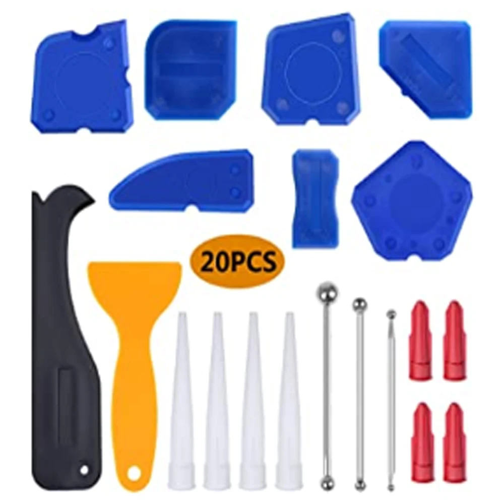K-032 20PCS Sealant Caulking Tool Kit Sealant Tools Silicone Sealant Finishing Tool Grout Scraper Caulk Remover Silicone Scraper