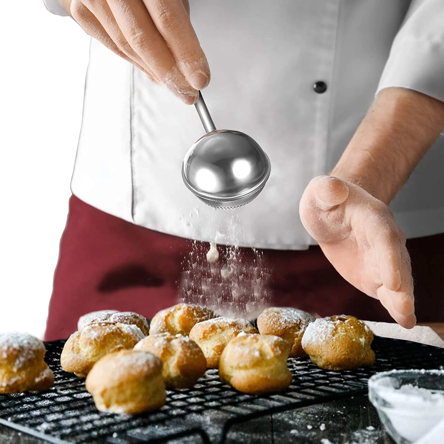 E-PIN 1Pcs Flour Duster for Baking with Spring Handle Dust Flour Sifter Bake Dusting Wand Rastry Sifter