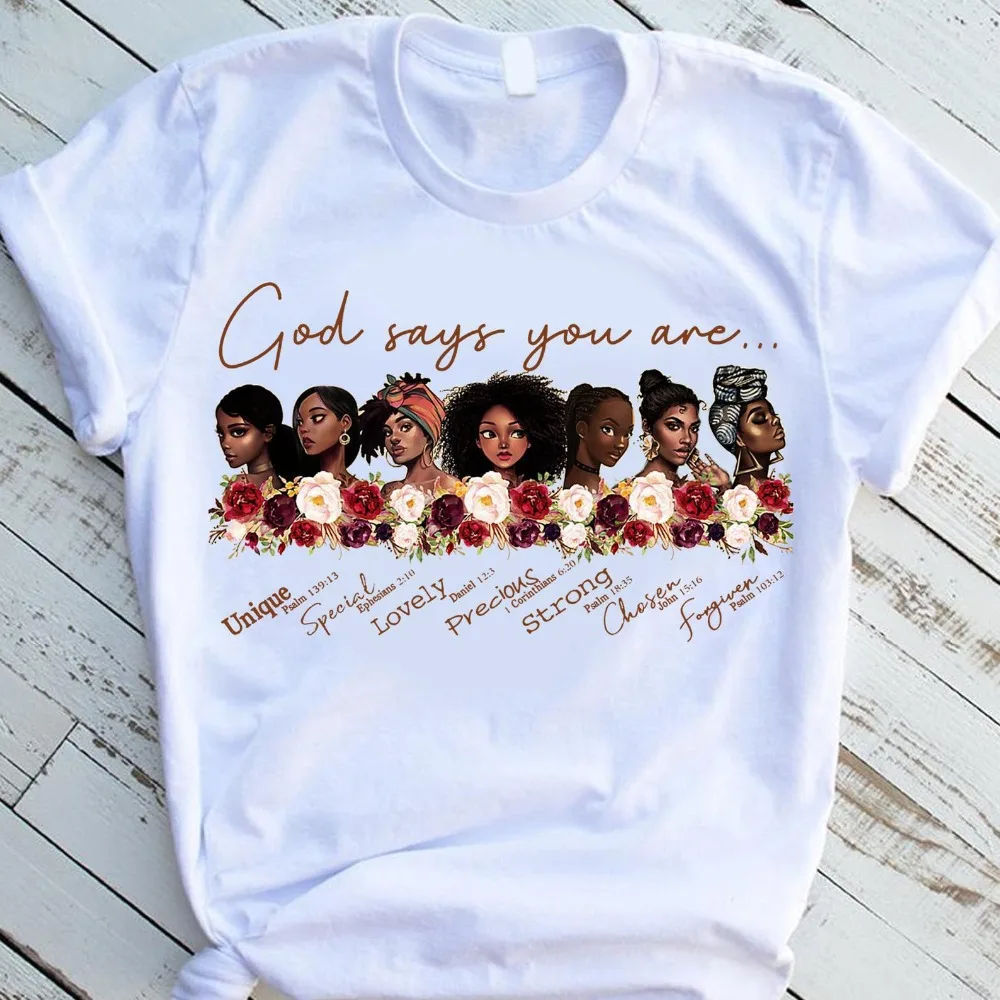 God says you are black girl is beautiful Magic T Shirt Women Graphic T-shirts Plus Size africa girl t-shirts prints