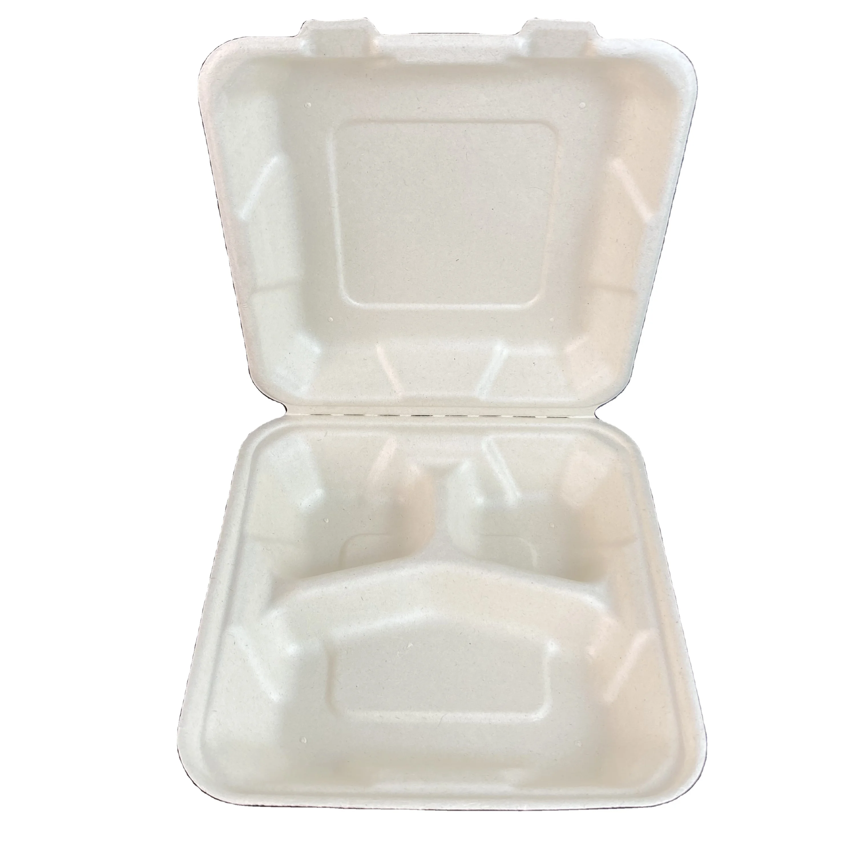 800ml disposable take-away 3-compartment clamshell container food packaging