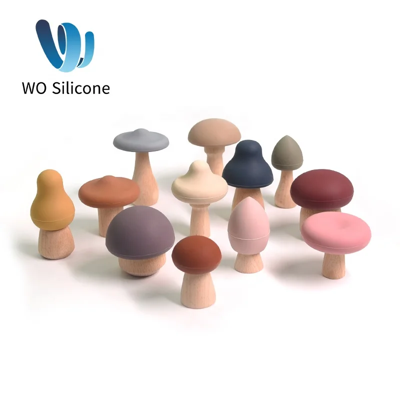 100%BPA Free The Educational Toys Silicone and Beech Wood Mushrooms The Montessori Toys