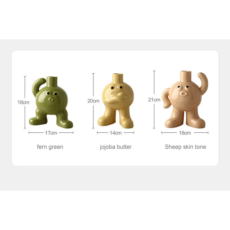 Wholesale Custom Cute Ins Style Big Feet Doll Figure Macaron Green Yellow Beige Color Bud Ball Ceramic Small Vase