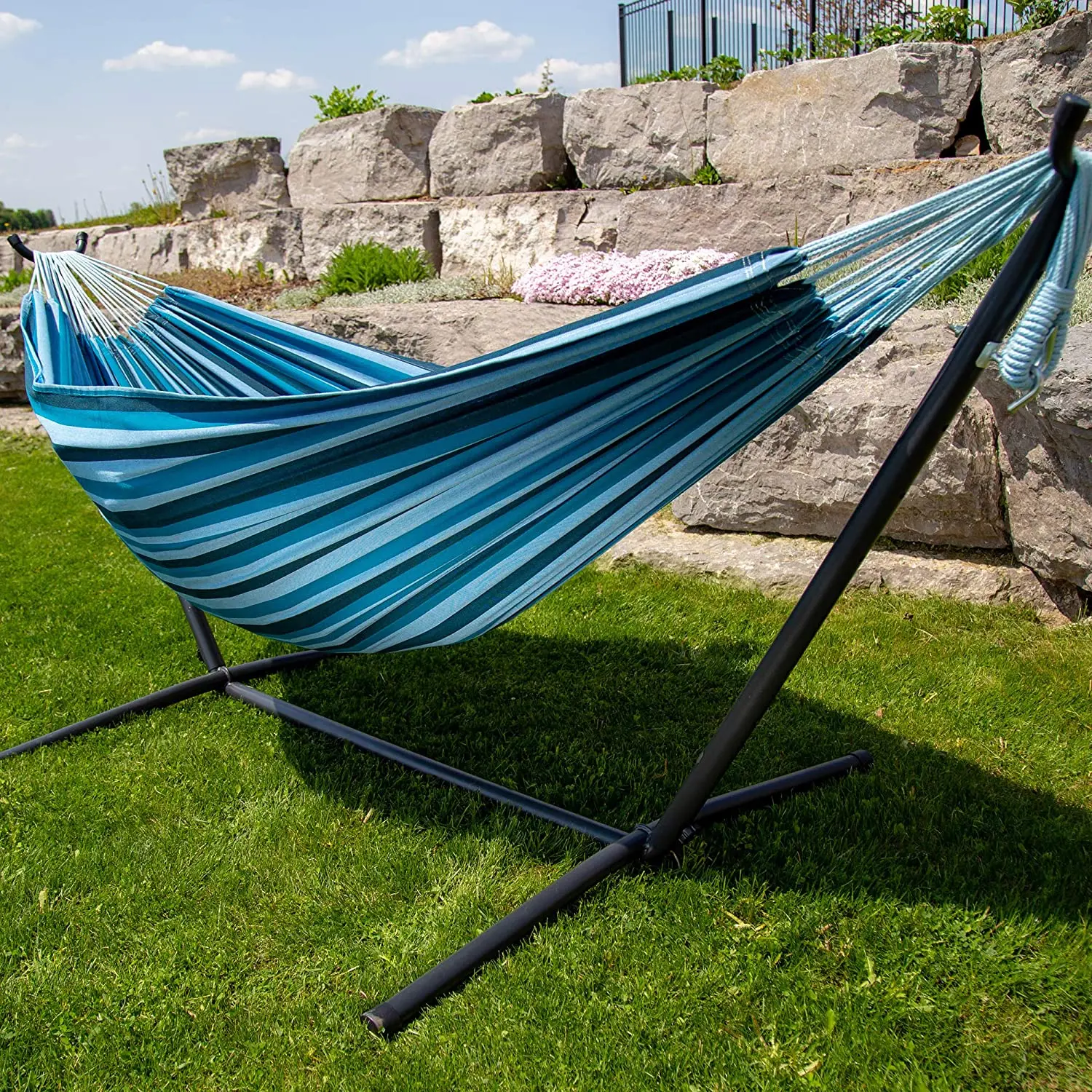 Double Hammock With Steel Stand Cotton Hammock With Stand Folding