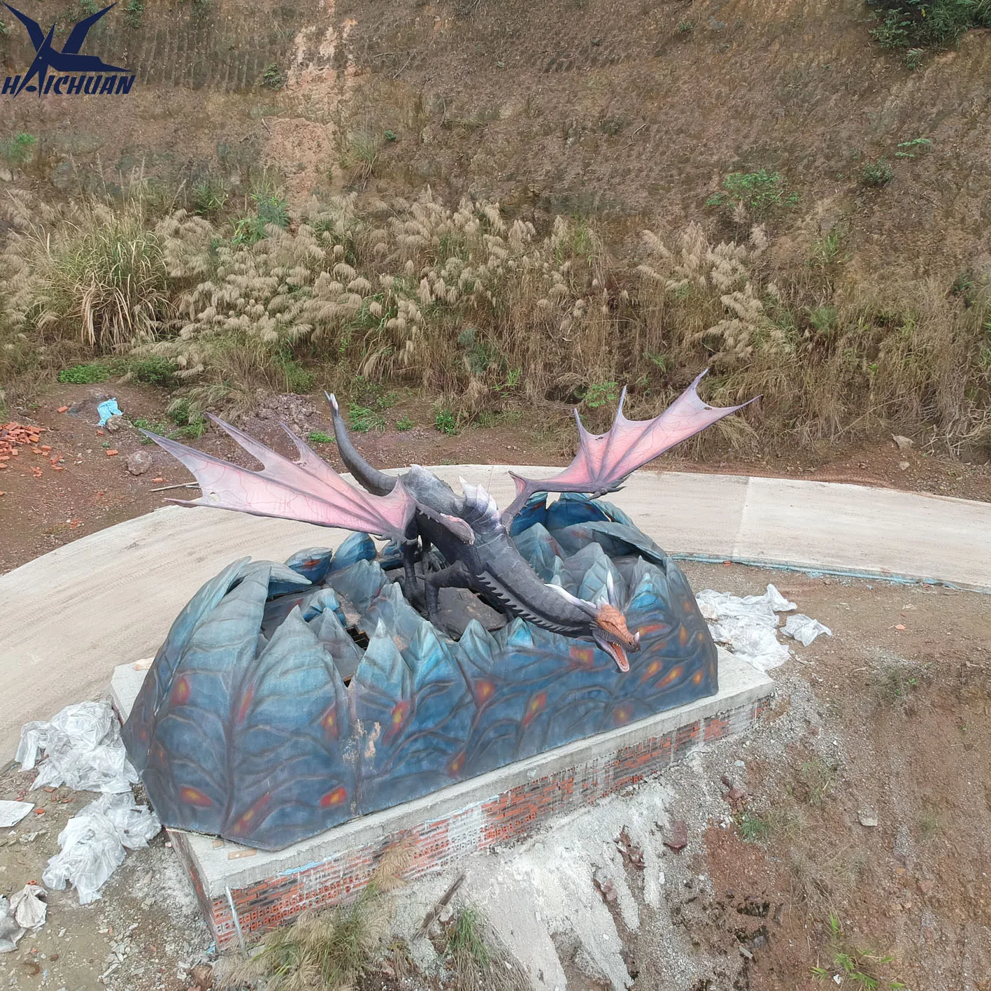 Haichuan Very Realistic Large Robot Dragon Real Animatronic Flying Dragon Models for sale