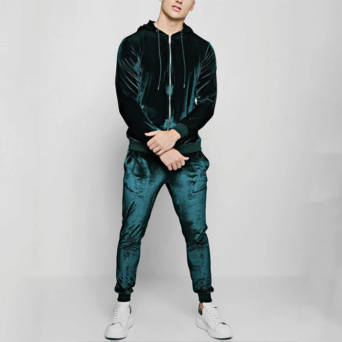 huilin factory oem high quality velour tracksuit solid color fitted two piece velvet tracksuit