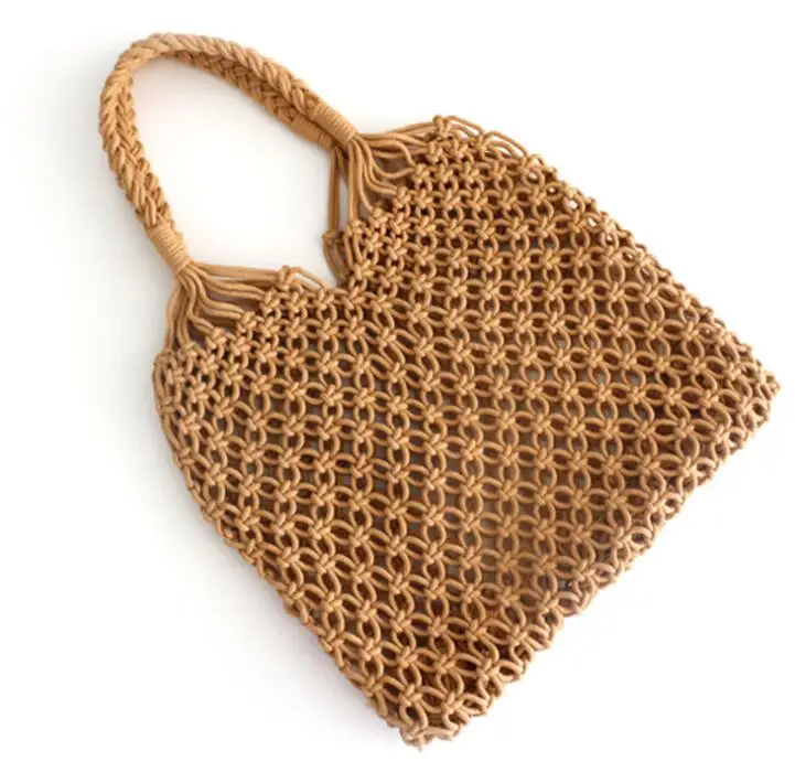 Женская плетеная пляжная сумка сетчатая соломенная без подкладки дамская на плечо лето 2019