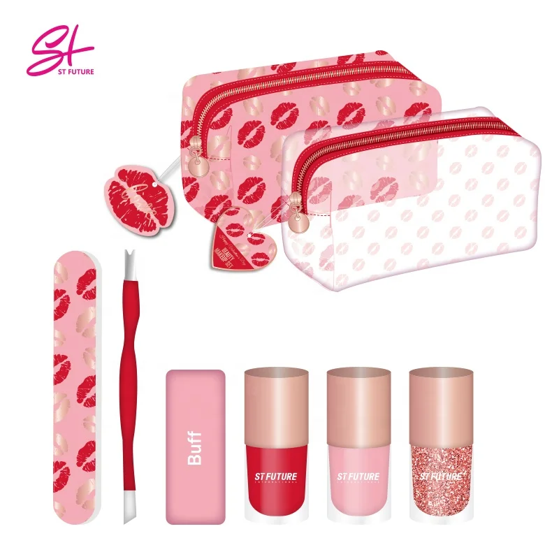 St Future Gift Set Manicure Pedicure Set With Nail File Pusher & Cuticle Trimmer Nail Puffer Nail Polish*3 Cosmetic Bag