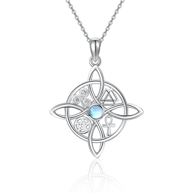 YFN Jewelry 925 Sterling Silver Plated Witch Knot Moonstone Pendant Necklace