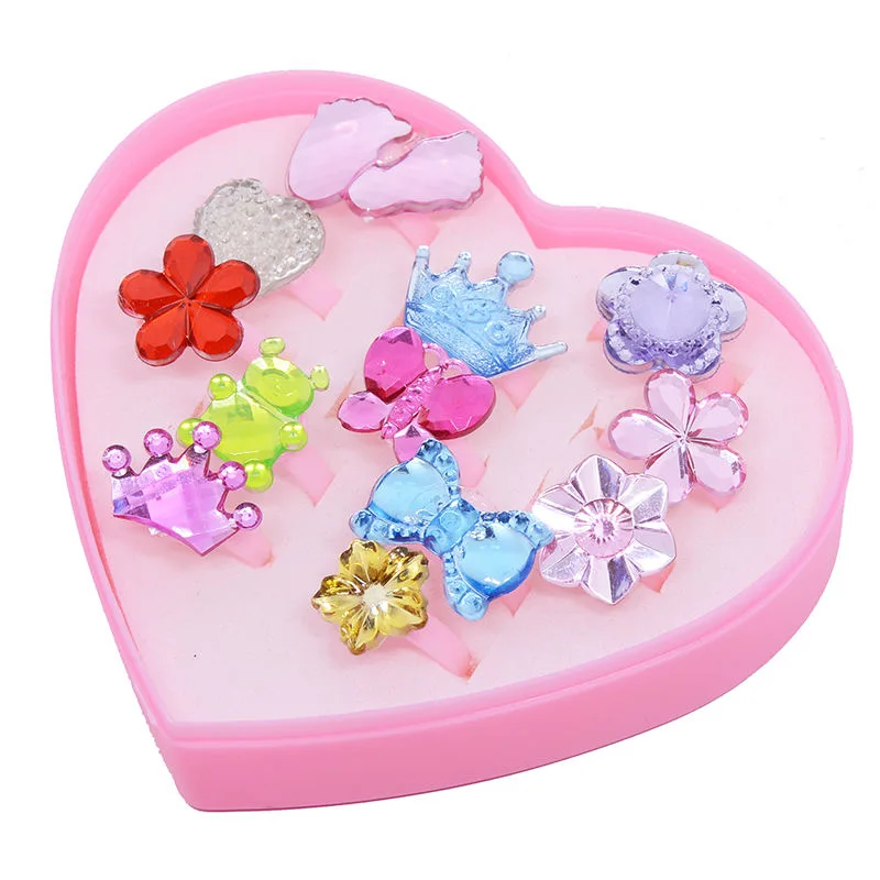 Cute Cartoon Gift Round Flower Crown Rings For Girls Children Jewelry Crystal Zircon Butterfly Ring for Kids Gift