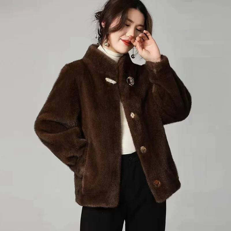 High Quality Factory Wholesale Supply Fashion Design Faux Mink Fur Coat For Ladies