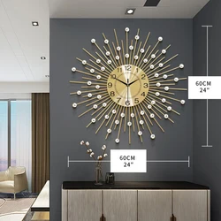 Modern Decorative Wall Clocks Golden Metal home decor wall Clock for Living Room