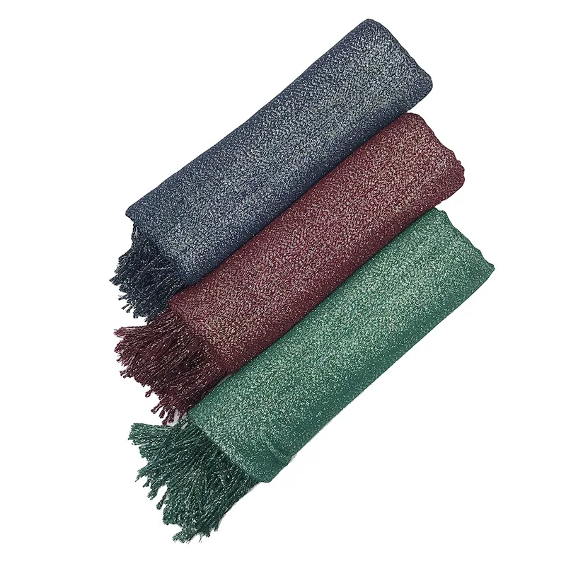 Malaysia new fashion silver silk glossy pure color with fringed ladies scarf can be capped shawl