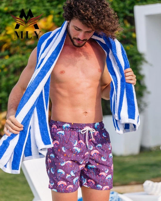 MLY supplier print popular trunk mens swimsuit quick dry board shorts swim trunks