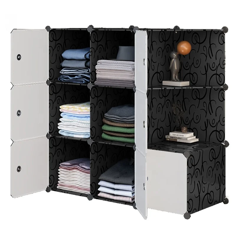 Single with Shelf, Portable and Easy to Assemble Closet Cabinet Wardrobe Plastic 7 Doors Chinese Bedroom Furniture Modern Simple