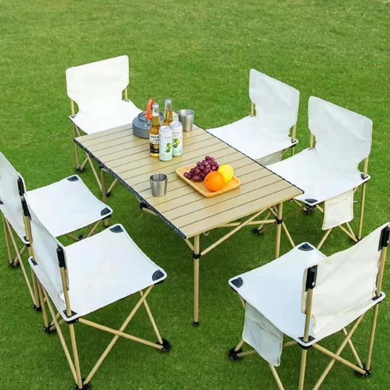 Outdoor Portable Folding Metal Egg Roll Table Modern Design Aluminum Camping Picnic Table for Barbecue Road Trips