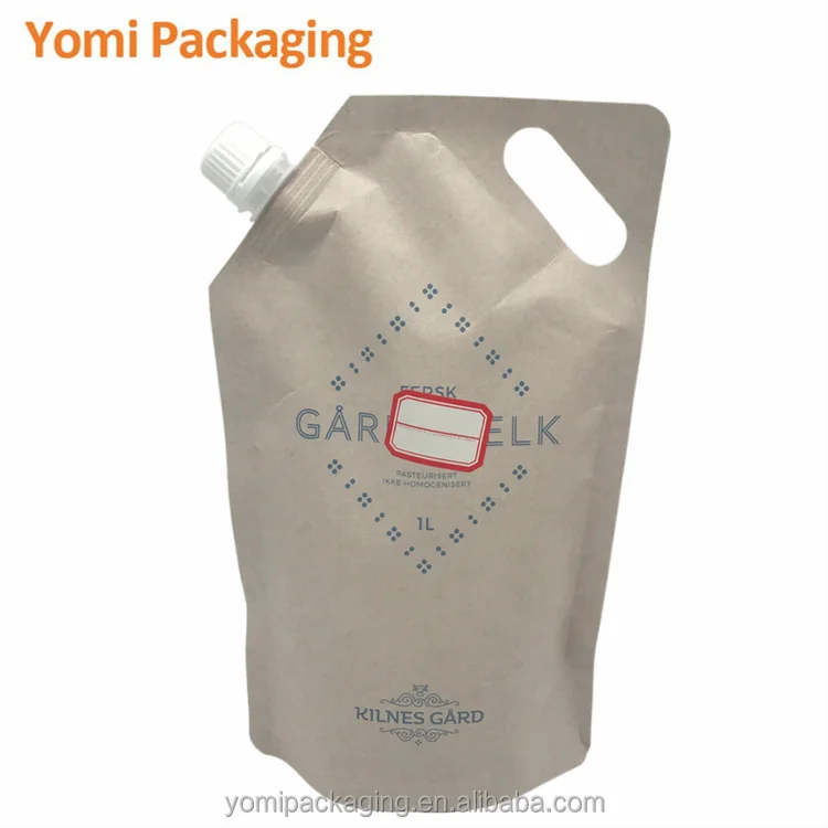 Eco Friendly Biodegradable Kraft Paper  Liquid Soap Packaging Pouch With Spout