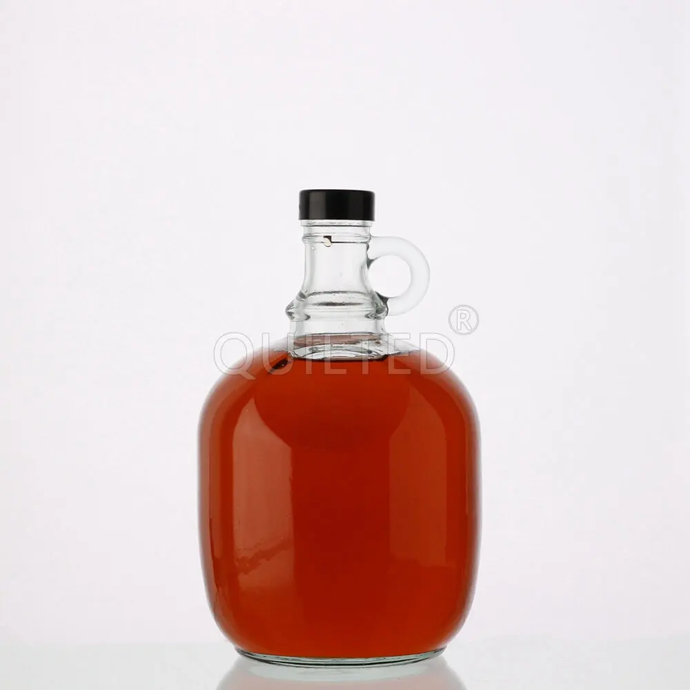 Wholesale Large Clear Amber 500ml 1L 1.5L 64oz 2L 5L Glass Wine Bottle With Handle For Beer Wine Olive Oil for Sale