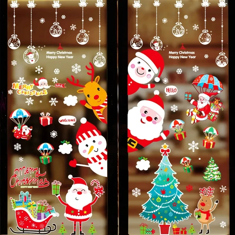 New Christmas decorations Colorful Christmas window stickers white snowflake stickers window clings