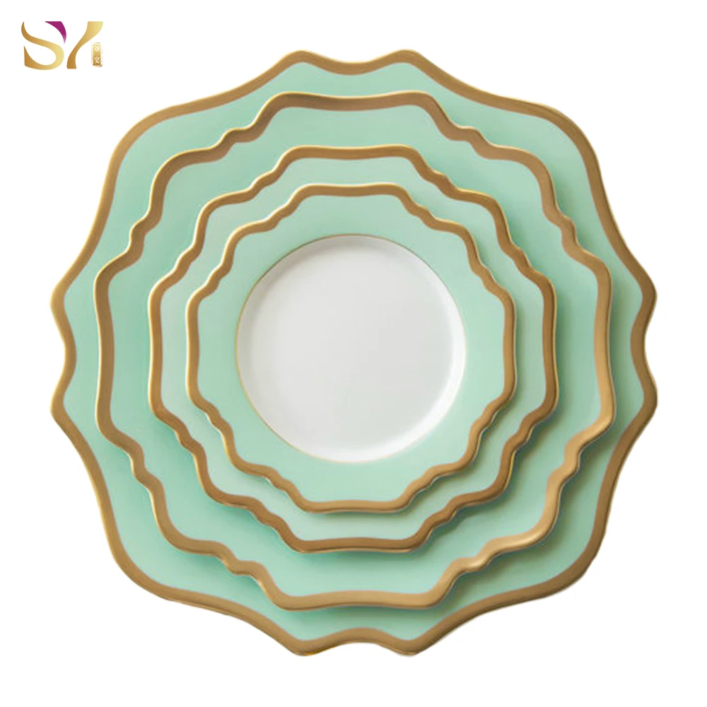 European style high-grade porcelain gold rim charger plate dinner set tableware wedding dinnerware