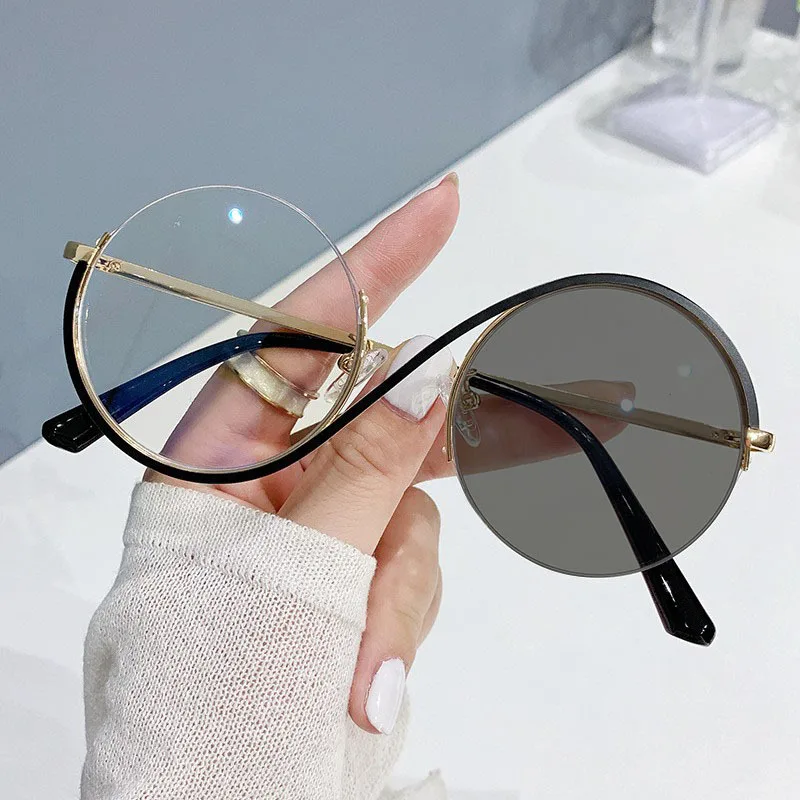 2024 Fashion colorful New Color-changing Anti-blue Photochromic Eyeglasses Round Frame Optical Eyewear