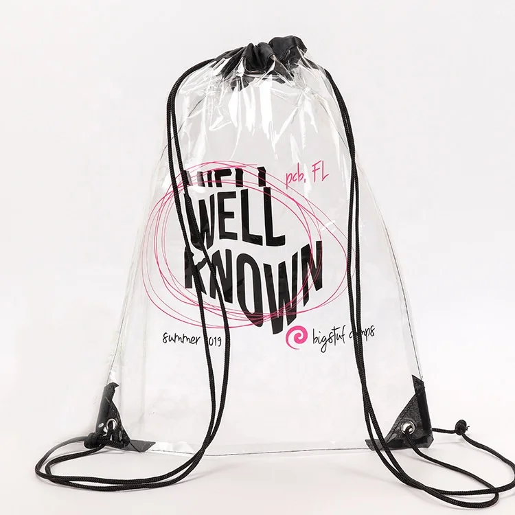 Eco Custom printing draw string bag reusable clear Transparent TPU PVC Gym Backpack Sport bag Custom Drawstring Backpack