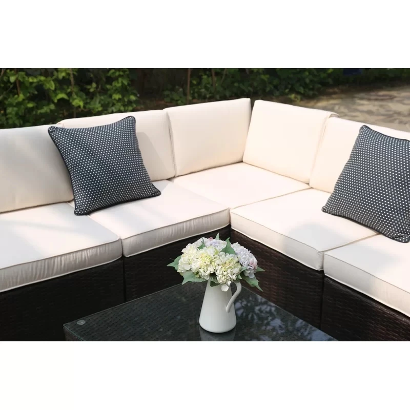Outdoor Wicker high quality natural rattan corner sofa Left Hand Facing Patio Sectional with Cushions