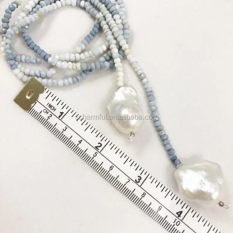 NS198208 Long Pyrite Beads And Stone Bead lariat Baroque Pearl Necklace