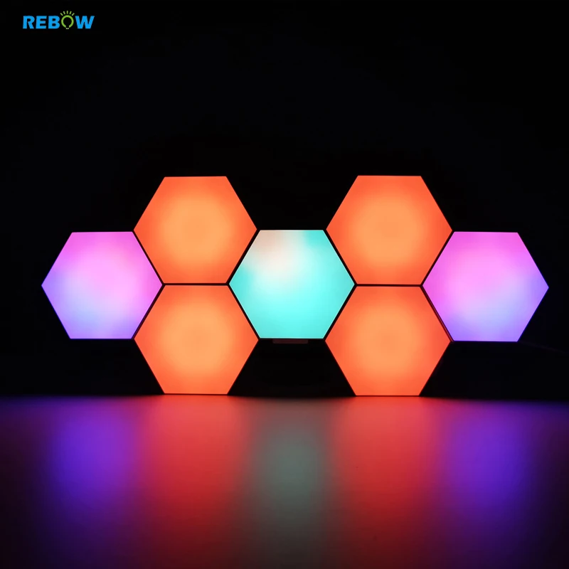  Rebow Прямая поставка китайская Чувствительная Геометрическая сборка модульная сенсорная RGB Шестигранная комнатная настенная