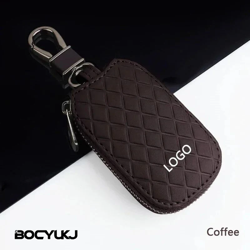 Leather Car Key Case Universal Keychain With Metal Logo For BMW Mercedes Audi VW MINI AMG TRD M Key Cover Protector Accessories
