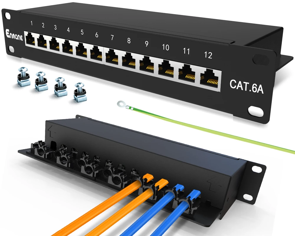 1U 12-Port shielded new Patch Panel with Adjustable Rear Cable Management Bar 19-Inch/1U Network Patch Panel