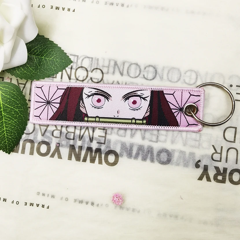 Custom Woven Logo Jet Tag Key Chain Embroidery Keychain Motorcycle Car Anime Key Tags