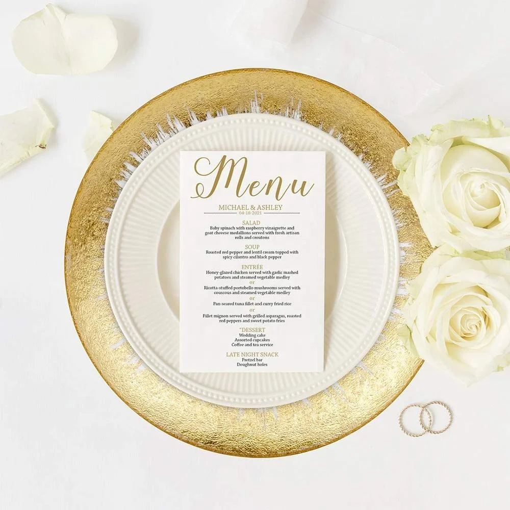 
Stocked Set 4 Wedding Tableware Clear Glass Gold Rim Wedding Charger Plates Wholesale 