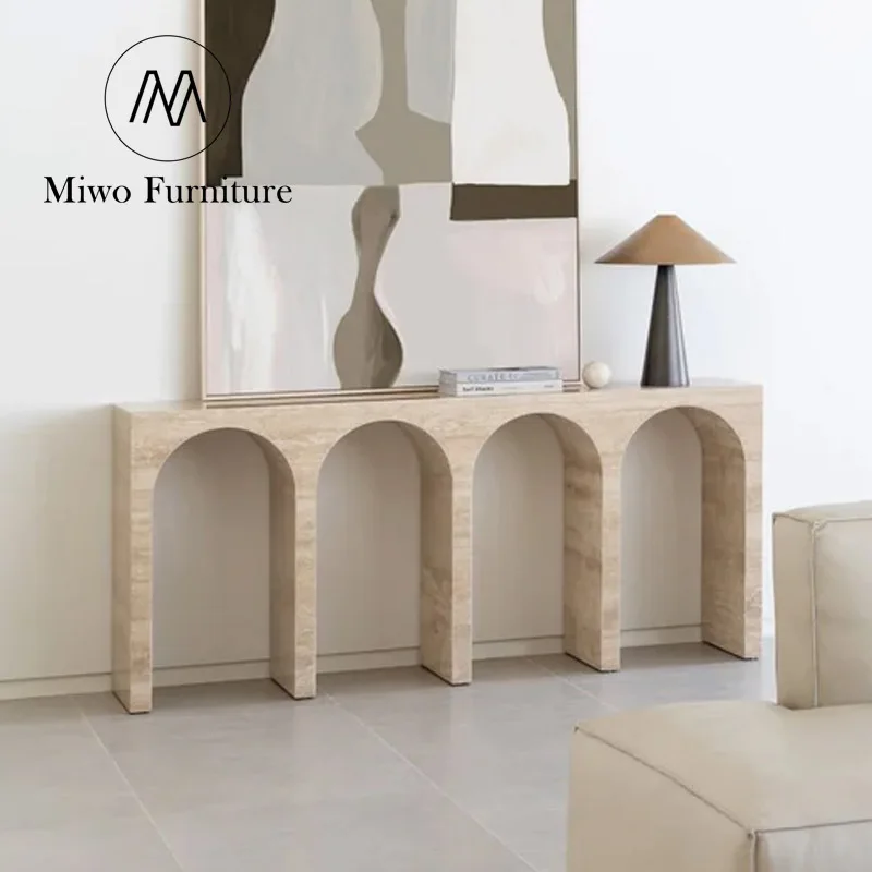 Luxury rectangle travertine Marble entrance control table living room sofa backrest modern design decor passage porch table