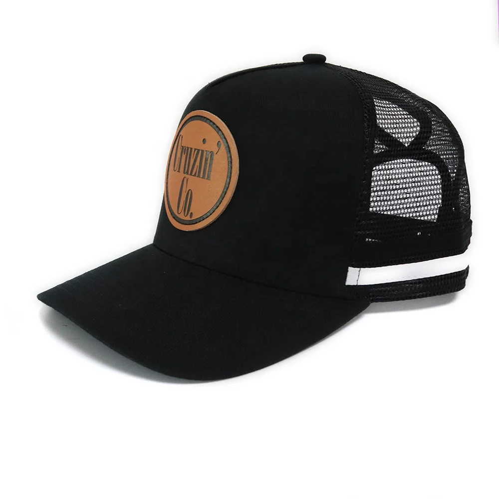 Wholesale Cheap Price High Quality Ponytail Trucker Hat With Custom Leather Patch Logo Mesh Back Cap For Ladies