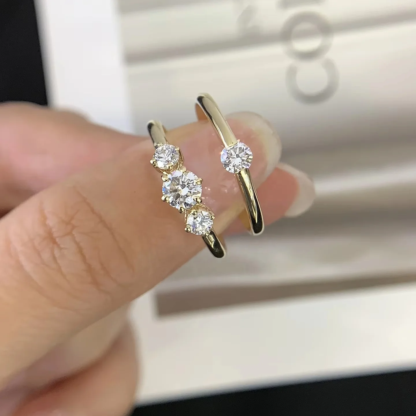 Fine Jewelry 9K/14K/18K Gold Plated Ring 14K Yellow Gold Lab Grown Diamond Three-stone Ring Lab Grown Diamond Engagement Ring