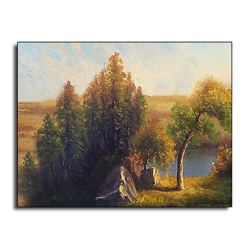 100% Hand Painted Wall Art Decor Forest View in Sunset Modern Handmade  landscape Oil Painting