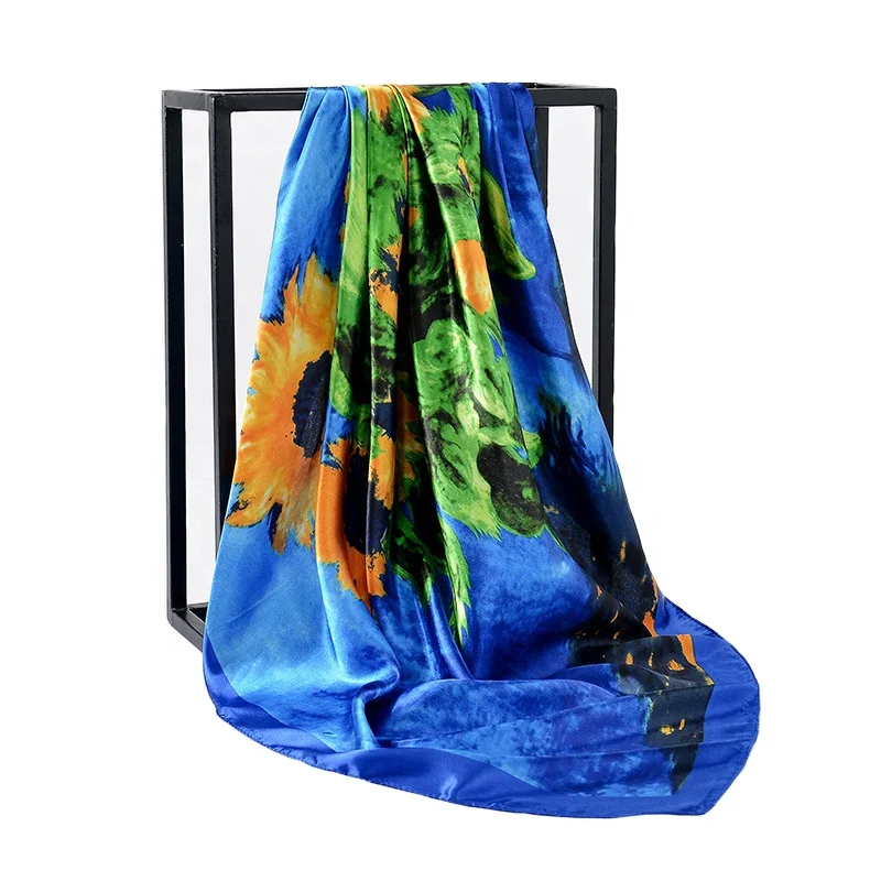 2020 New Muslim 90cm Printed Imitation Silk Satin Hijab Scarf